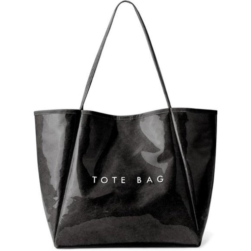 Women’s Large PVC Black Tote Bag Oversized Shopper Handbag with Shoulder Straps